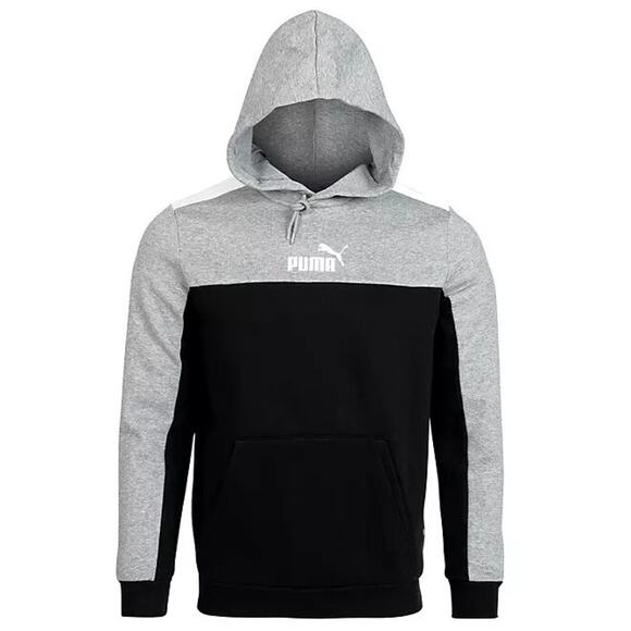 PUMA ESS+ Block Hoodie Black Gray Colorblock Pullover Streetwear Sporty NEW~NWT! - Picture 1 of 11